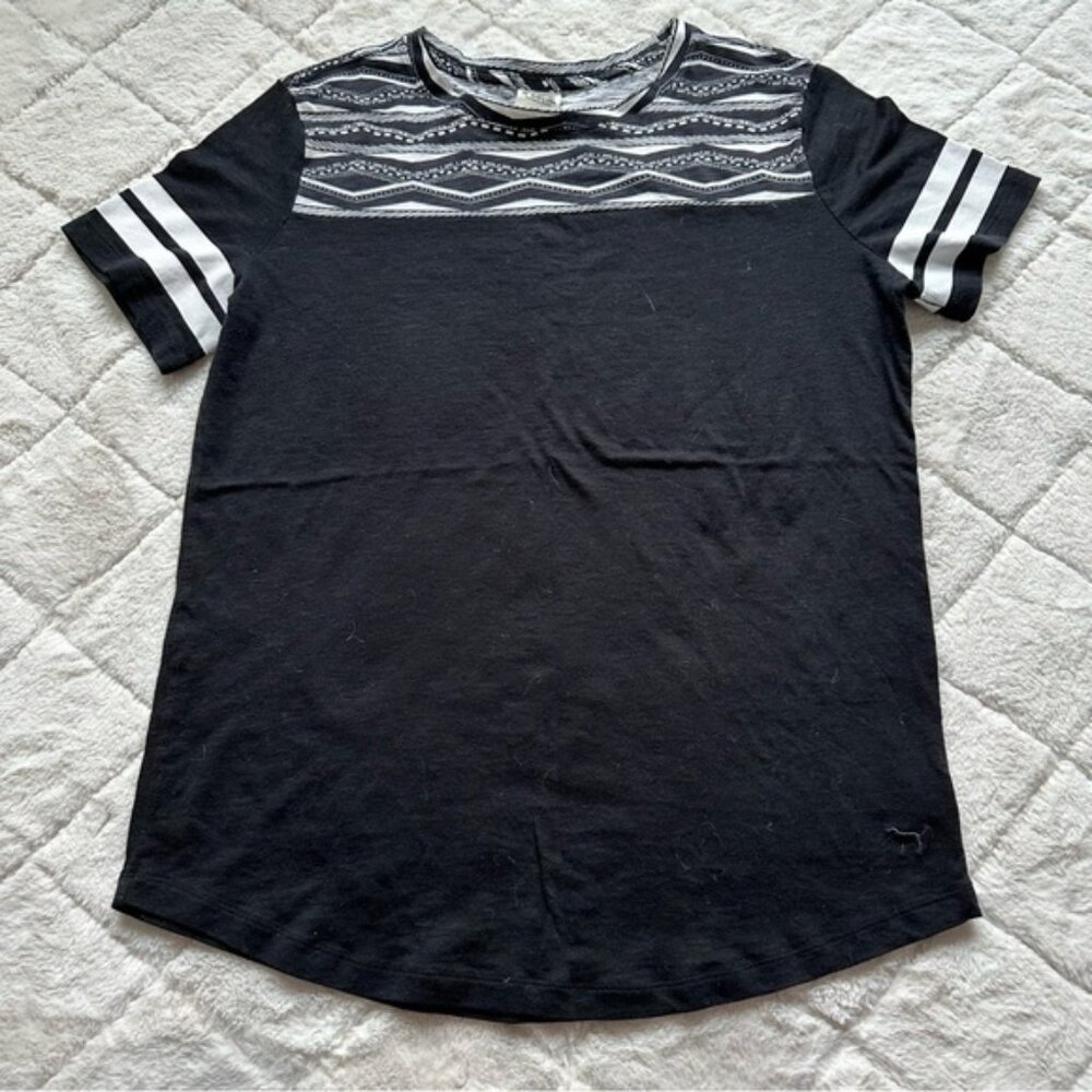 Victoria's Secret PINK | Short Sleeve Black Aztec Tee Shirt | Size Medium